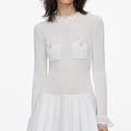 White Knit Pleated Twill Mini Dress