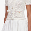 Cream Fringe Knit Cotton Midi Dress
