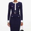 Navy Flower Rib Knit Midi Dress