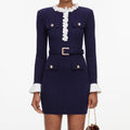 Navy Flower Rib Knit Mini Dress