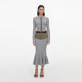 Grey Knit Khaki Denim Insert Midi Skirt