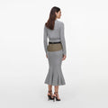 Grey Knit Khaki Denim Insert Midi Skirt