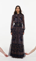 Navy Printed Georgette Maxi Dress