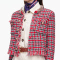 Red Check Frayed Knit Jacket