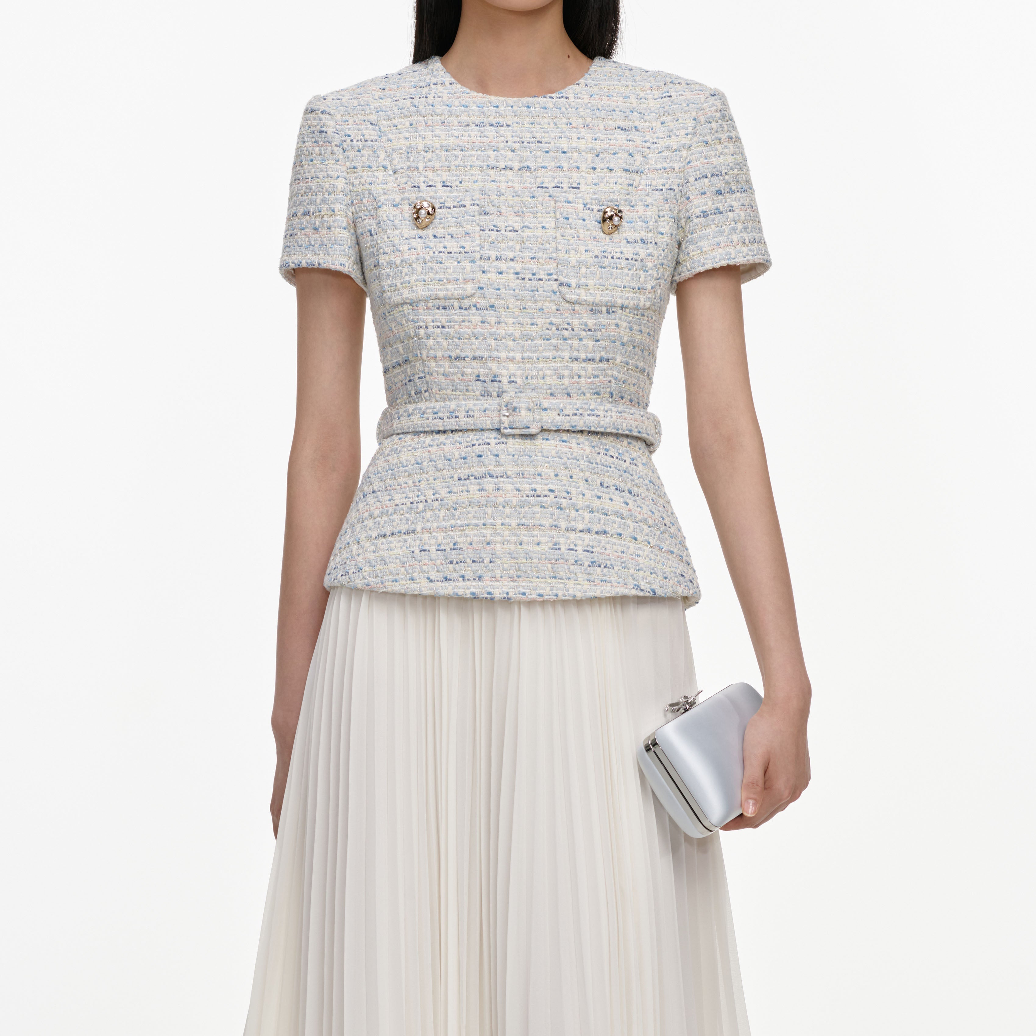 Blue Boucle Chiffon Midi Dress