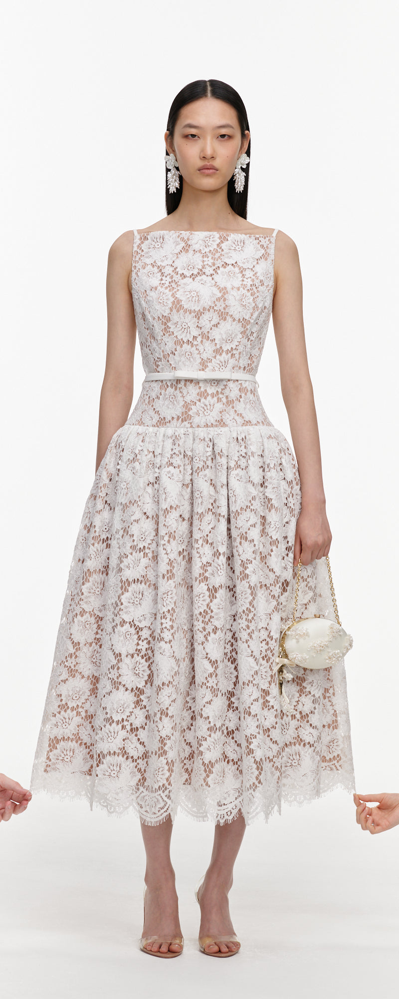 White Lace Flared Midi Dress