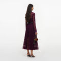 Purple Lace Tie Neck Midi Dress