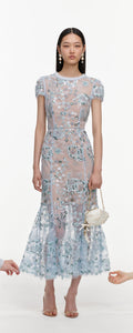 Blue Sequin Embellished Midi Dress