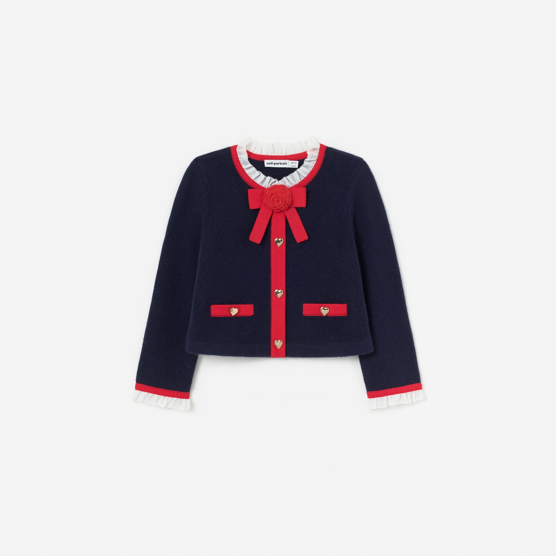 Navy Wool Frill Knit Cardigan