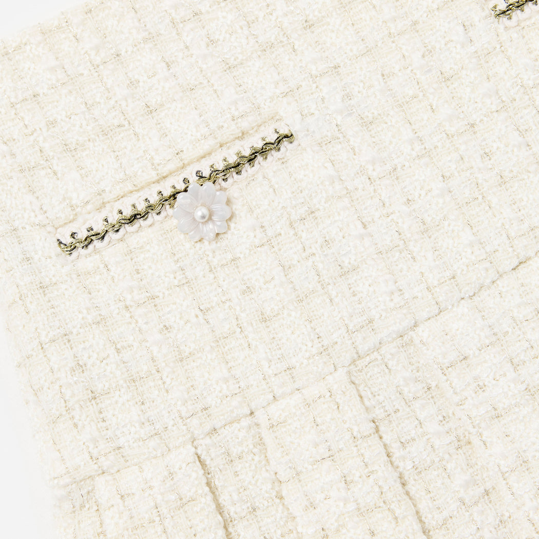 Cream Boucle Pleated Skirt
