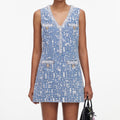 Blue Textured Denim Mini Dress