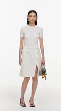 Cream Textured Denim Midi Skirt