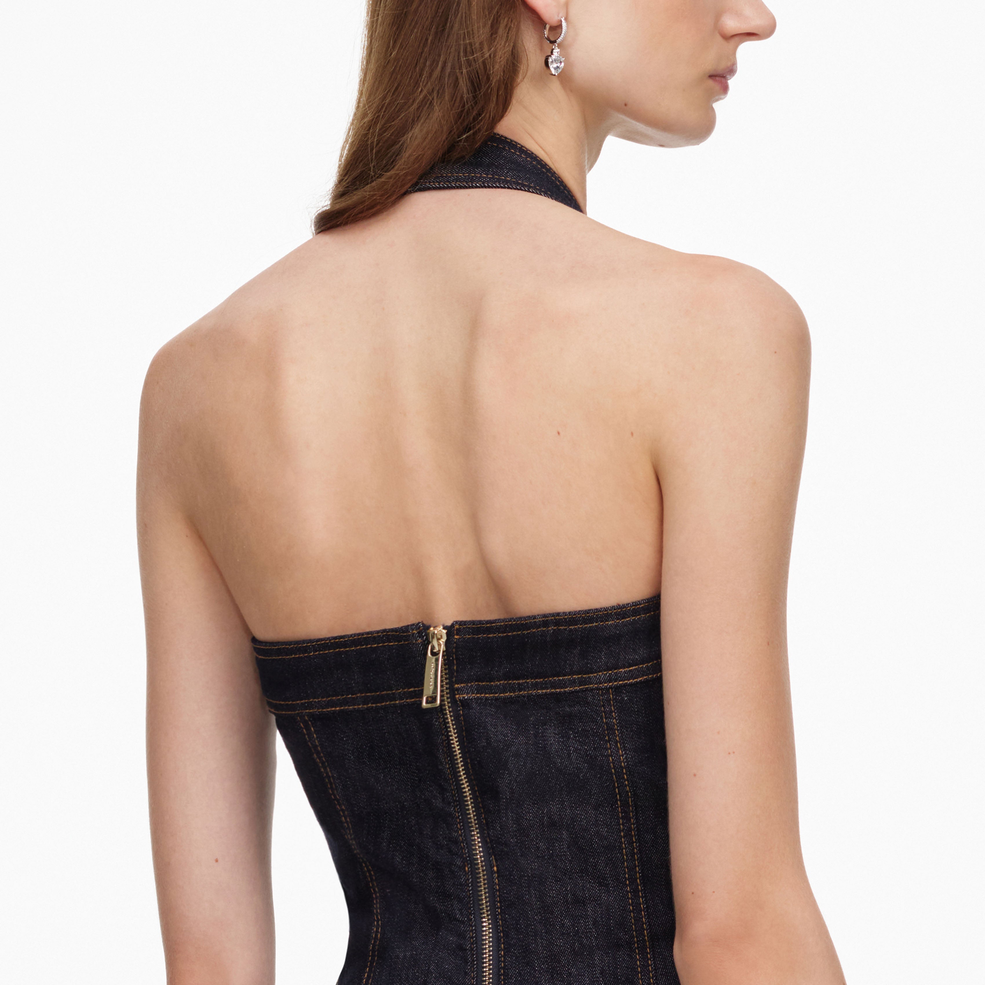 Indigo Denim Halterneck Midi Dress