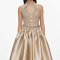 Gold Sleeveless Knit Taffeta Midi Dress
