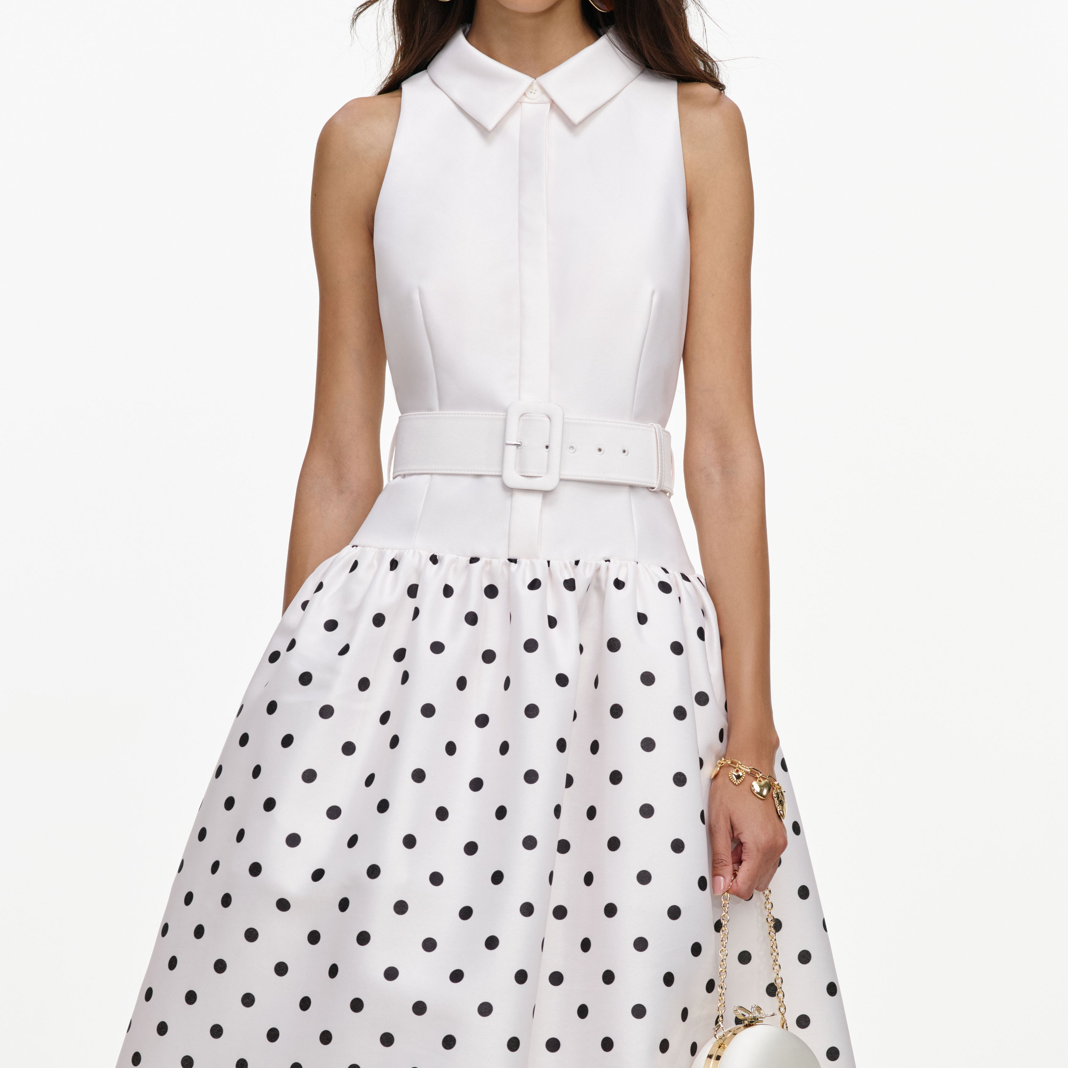 White Sleeveless Polka Dot Midi Dress