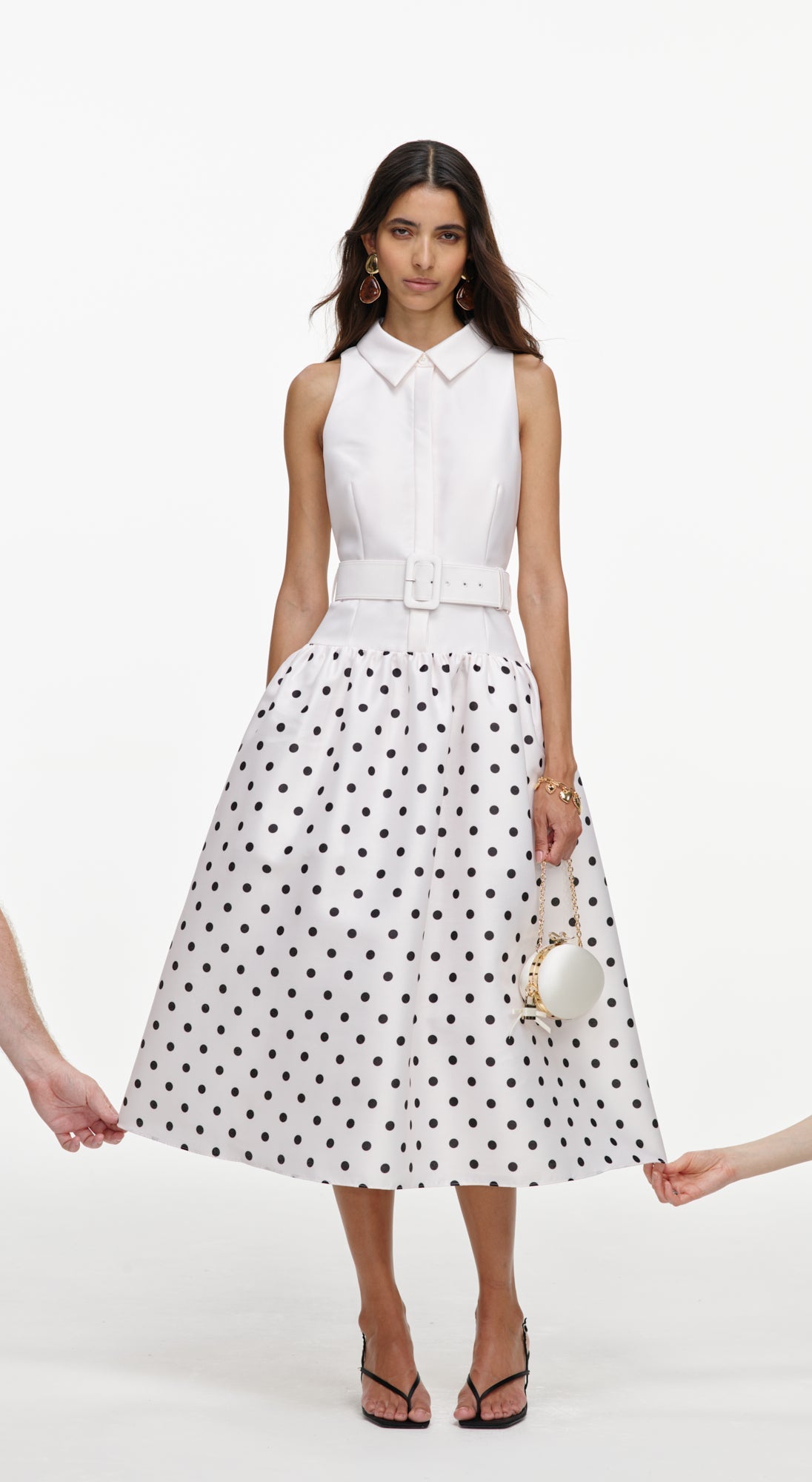 Off White Sleeveless Polka Dot Midi Dress