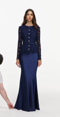 Navy Tailored Lace Satin Maxi Dress