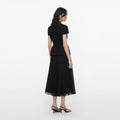 Black Boucle Crystal Trim Chiffon Midi Dress