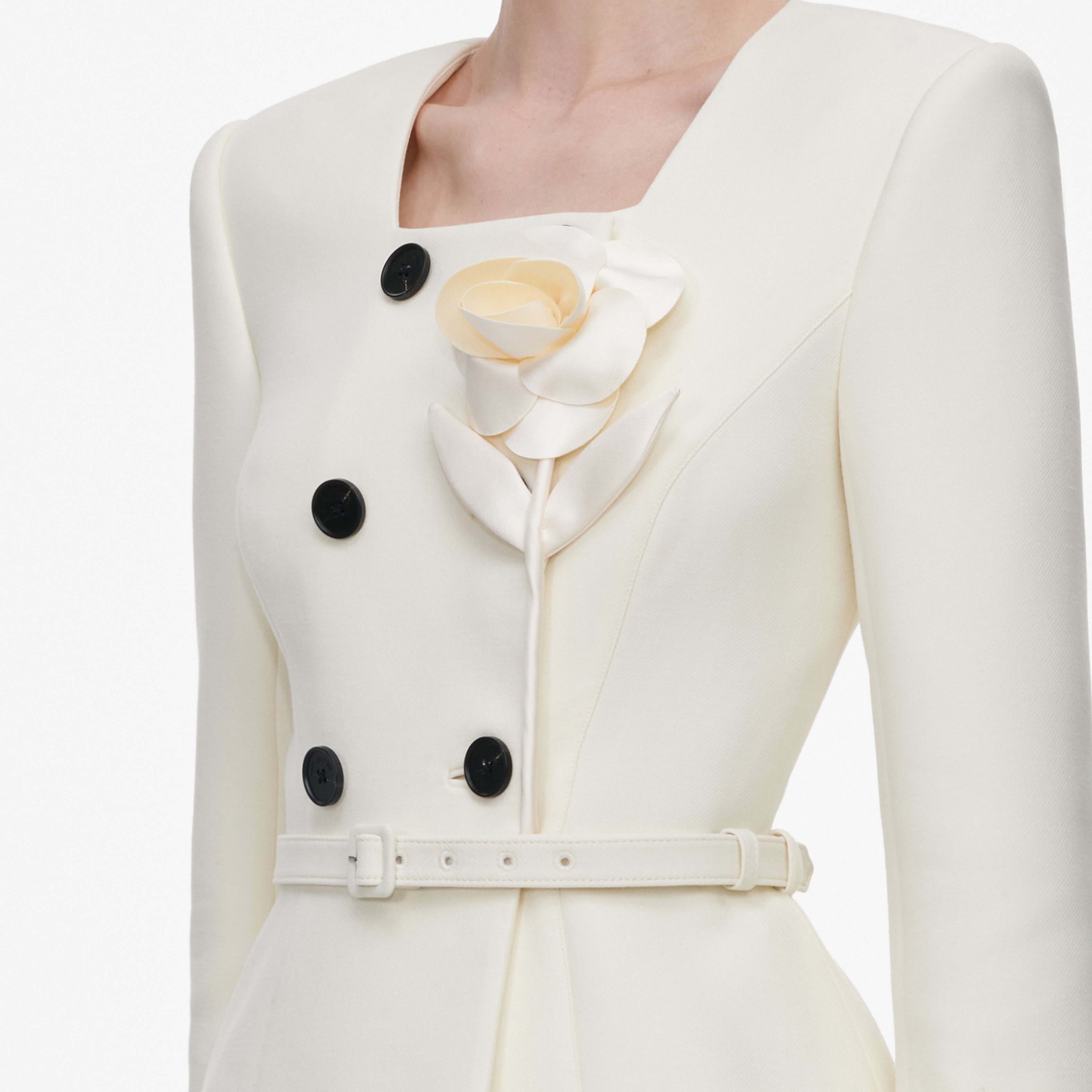 Cream 3D Flower Polka Dot Chiffon Midi Dress