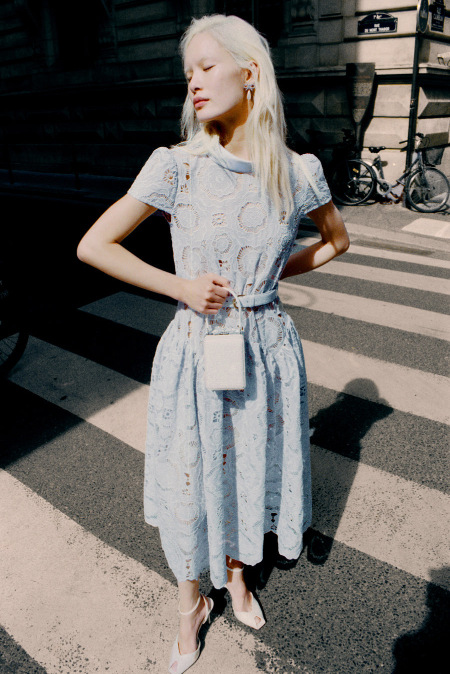 Blue Floral Lace Midi Dress