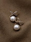 Gold Bow Pearl Jacket Earrings