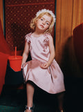 Pink Satin Sleeveless Flower Dress