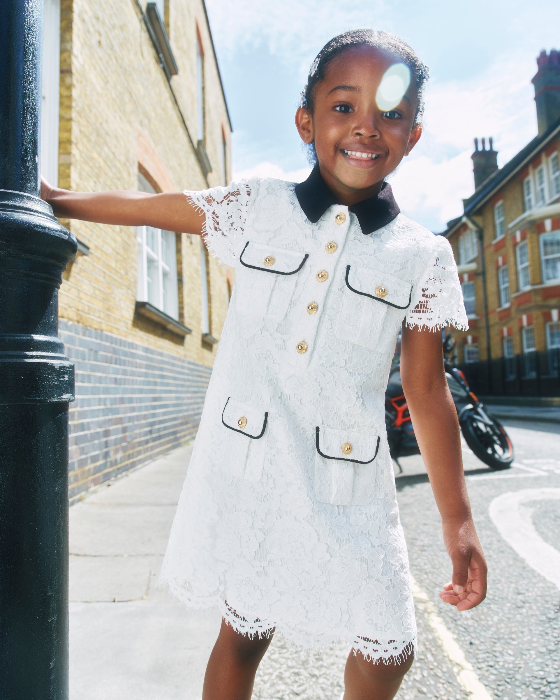 White Lace Contrast Collar Dress