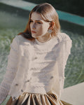 White Pointelle Diamante Cardigan