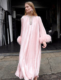 Pink Metallic Chiffon Feather Midi Dress