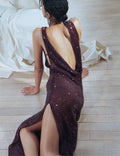Burgundy Rhinestone Drape Maxi Dress