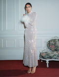 Champagne Rhinestone Feather Midi Dress