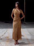 Gold Rhinestone Drape Midi Dress