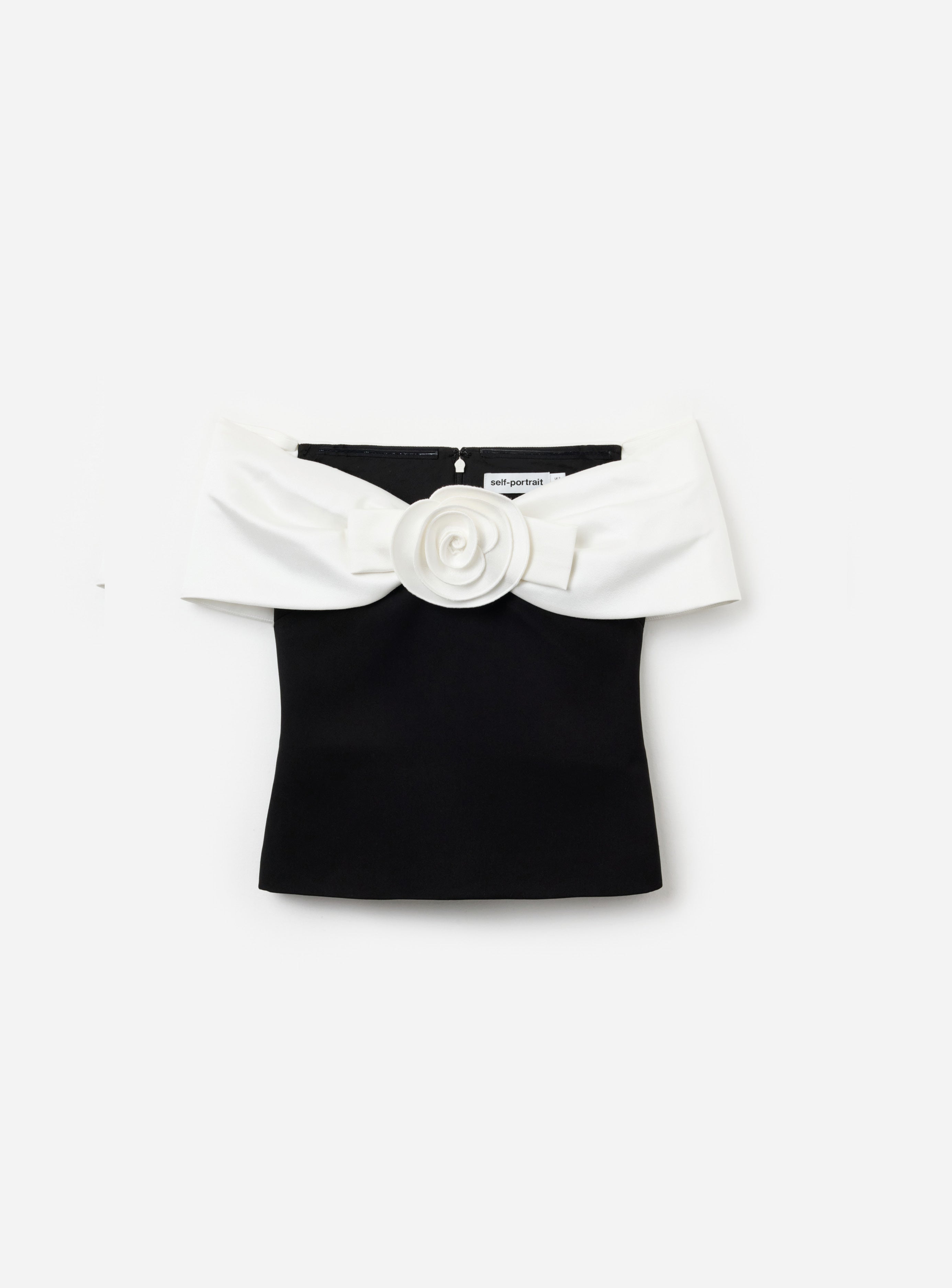Black Crepe Flower Top