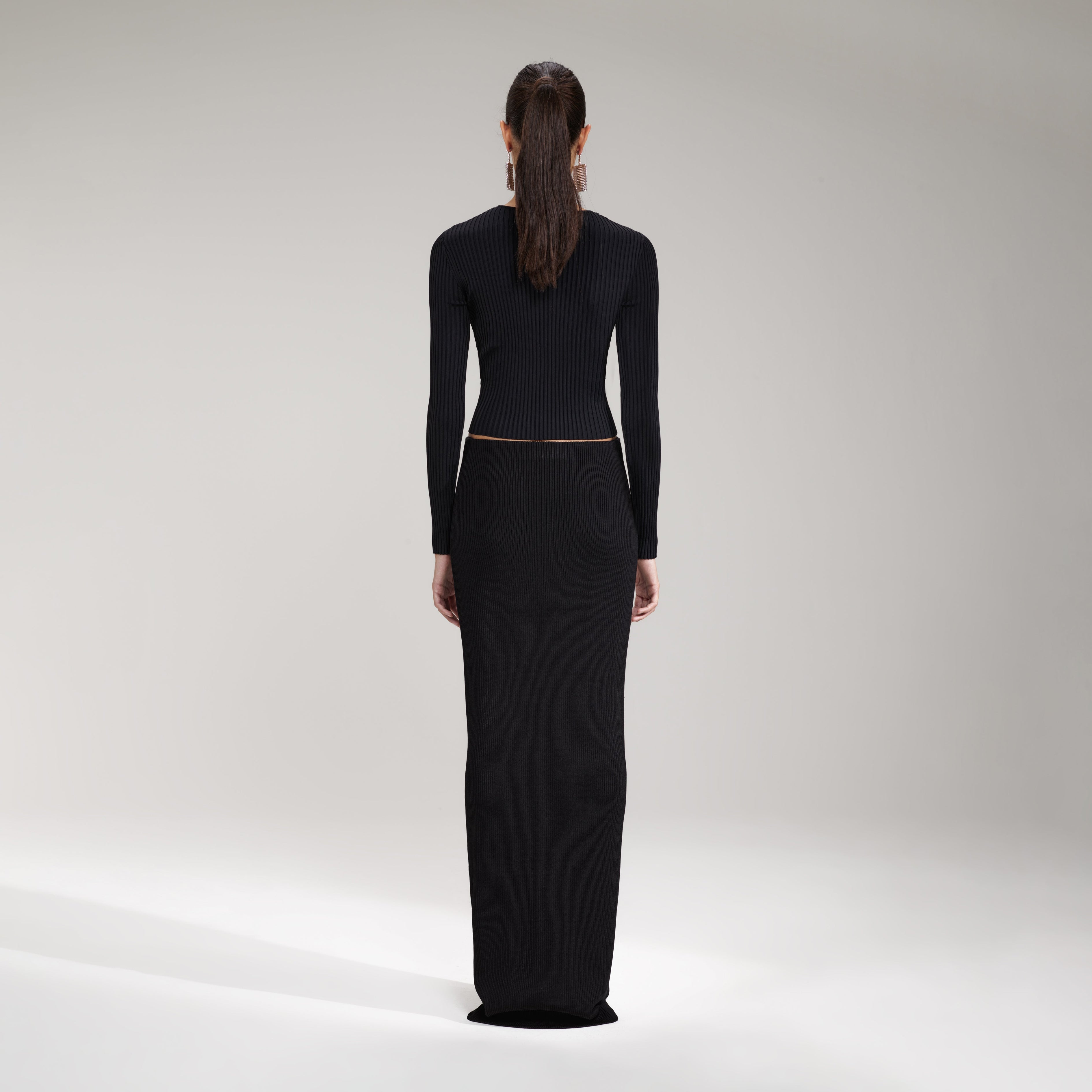 Black Ribbed Knit Cut Out Top