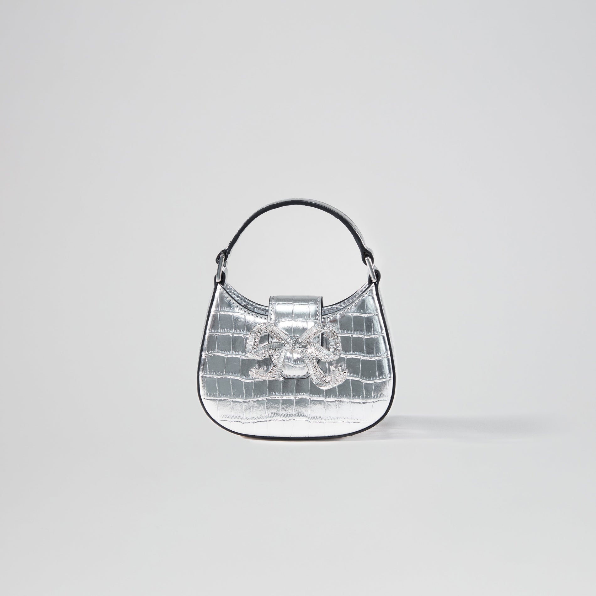 Silver Croc Crescent Bow Micro Bag