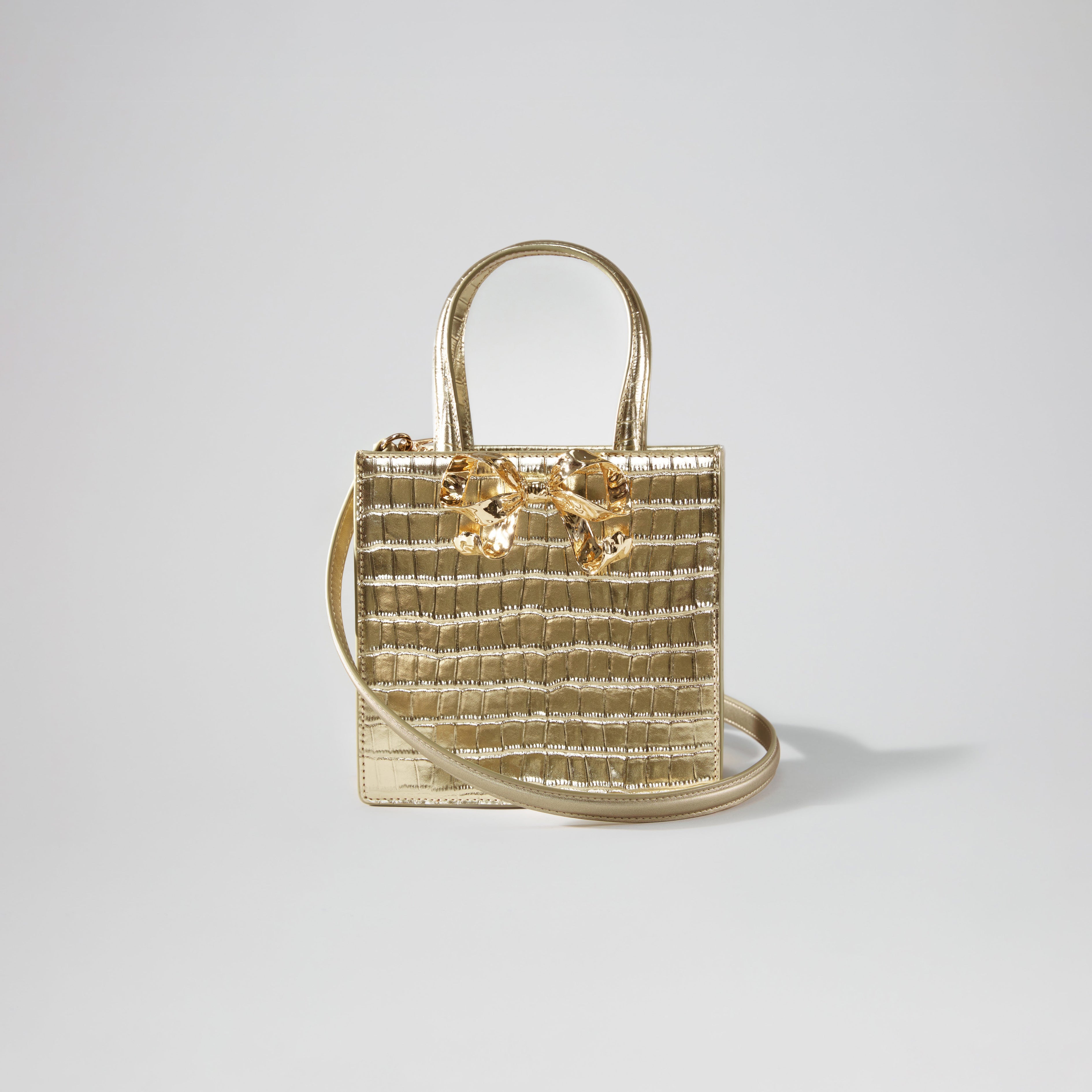 Gold Croc Mini Tote Bow Bag