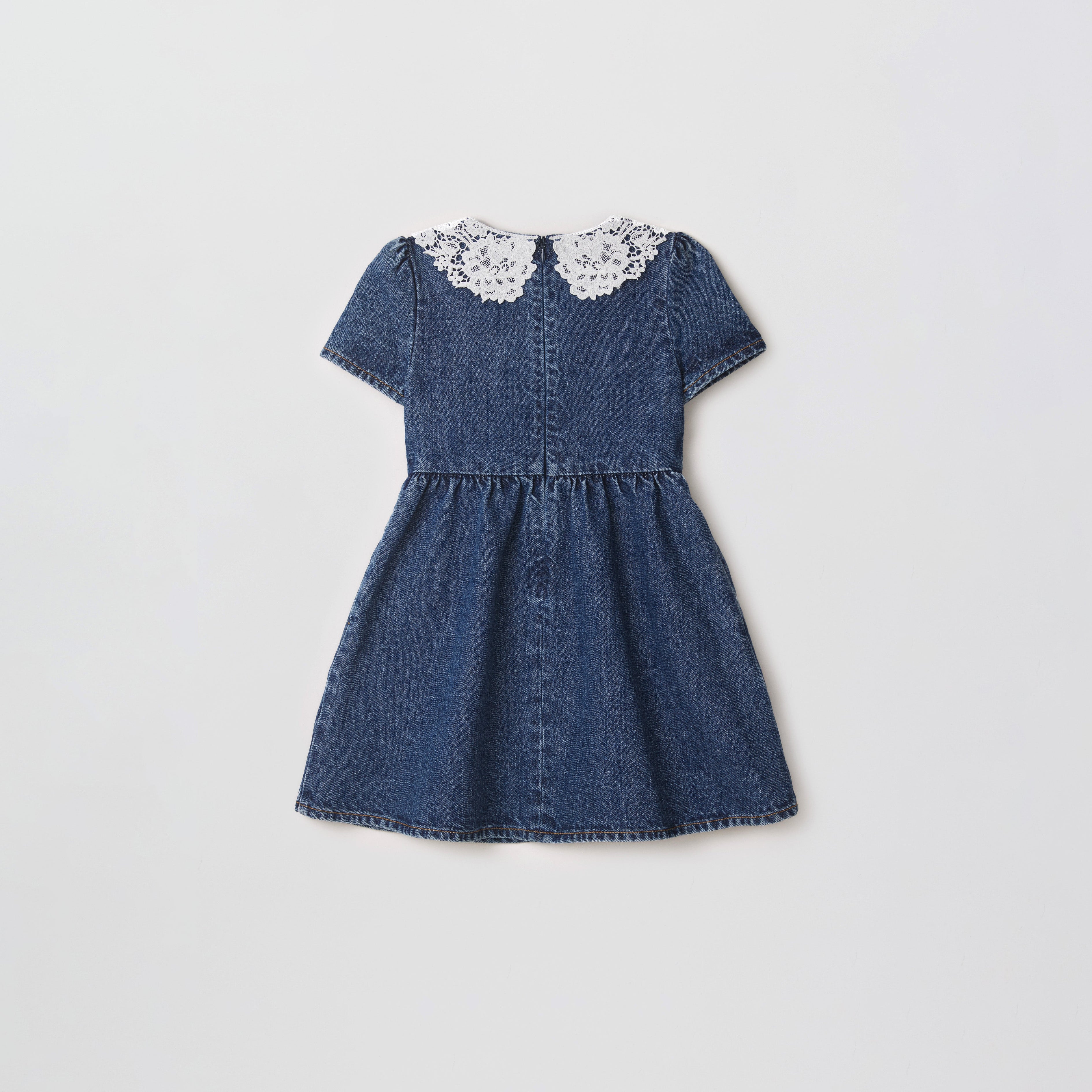 Lace Collar Denim Kids Mini Dress