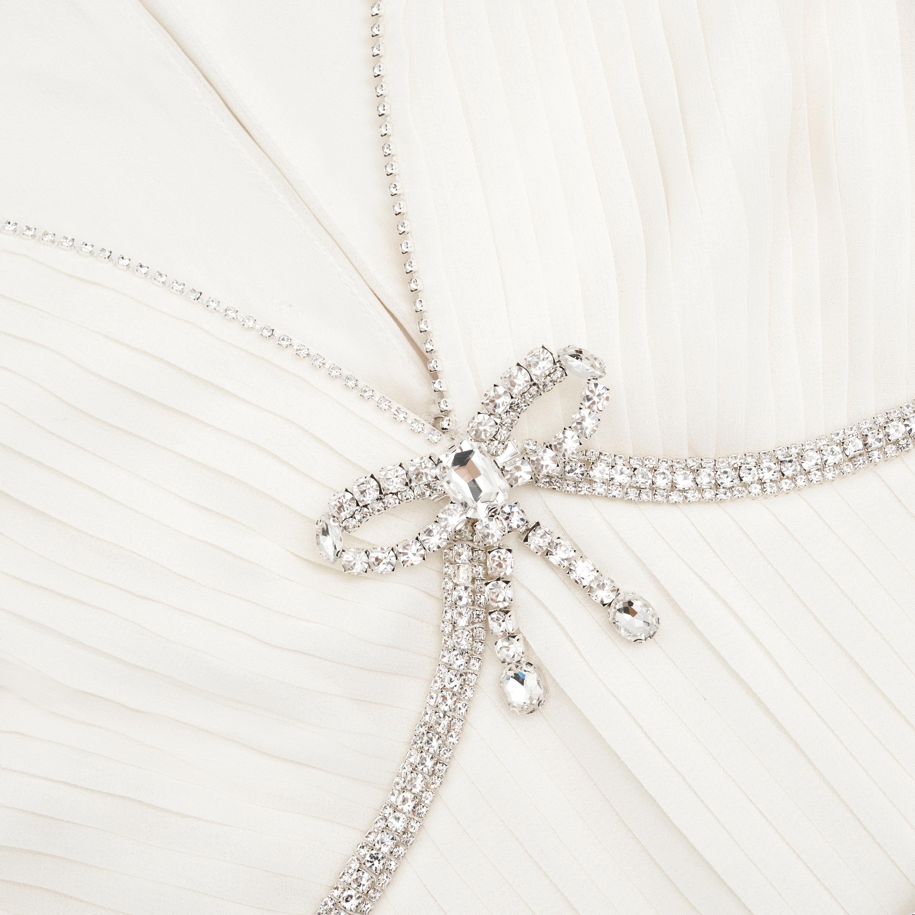 Cream Chiffon Pleated Midi Dress