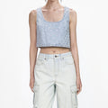 Square Rhinestone Denim Top
