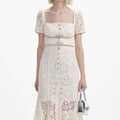 Cream Lace Diamante Bow Midi Dress