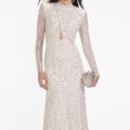 Champagne Rhinestone Mesh Midi Dress