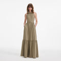 Beige Sleeveless Twill Maxi Dress