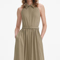 Beige Sleeveless Twill Maxi Dress