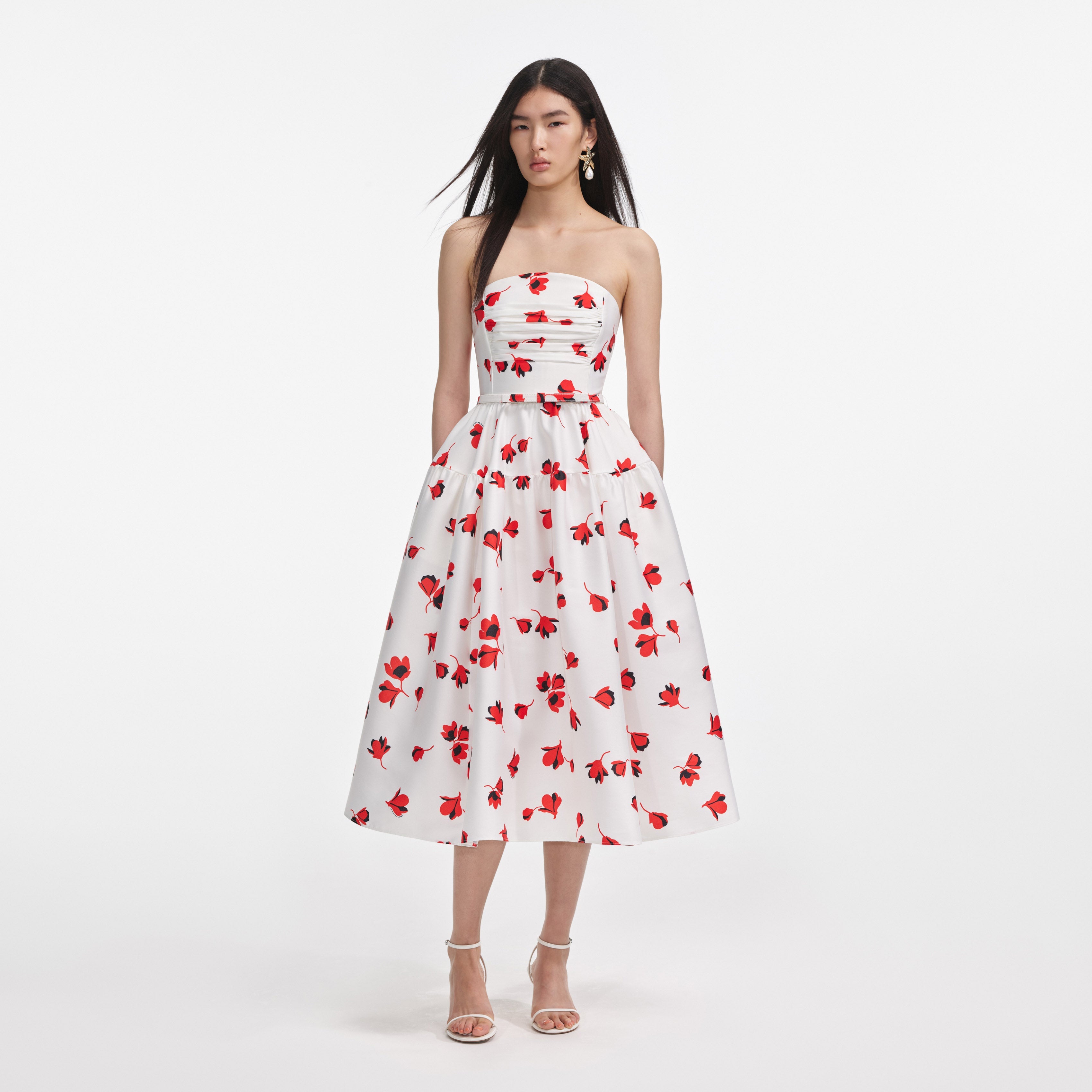 Floral Print Taffeta Midi Dress