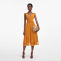 Burnt Orange Chiffon Midi Dress