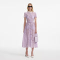 Lilac Lace Button Front Midi Dress