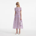 Lilac Lace Button Front Midi Dress