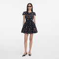 Navy Bow Embroidered Mini Dress