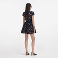 Navy Bow Embroidered Mini Dress