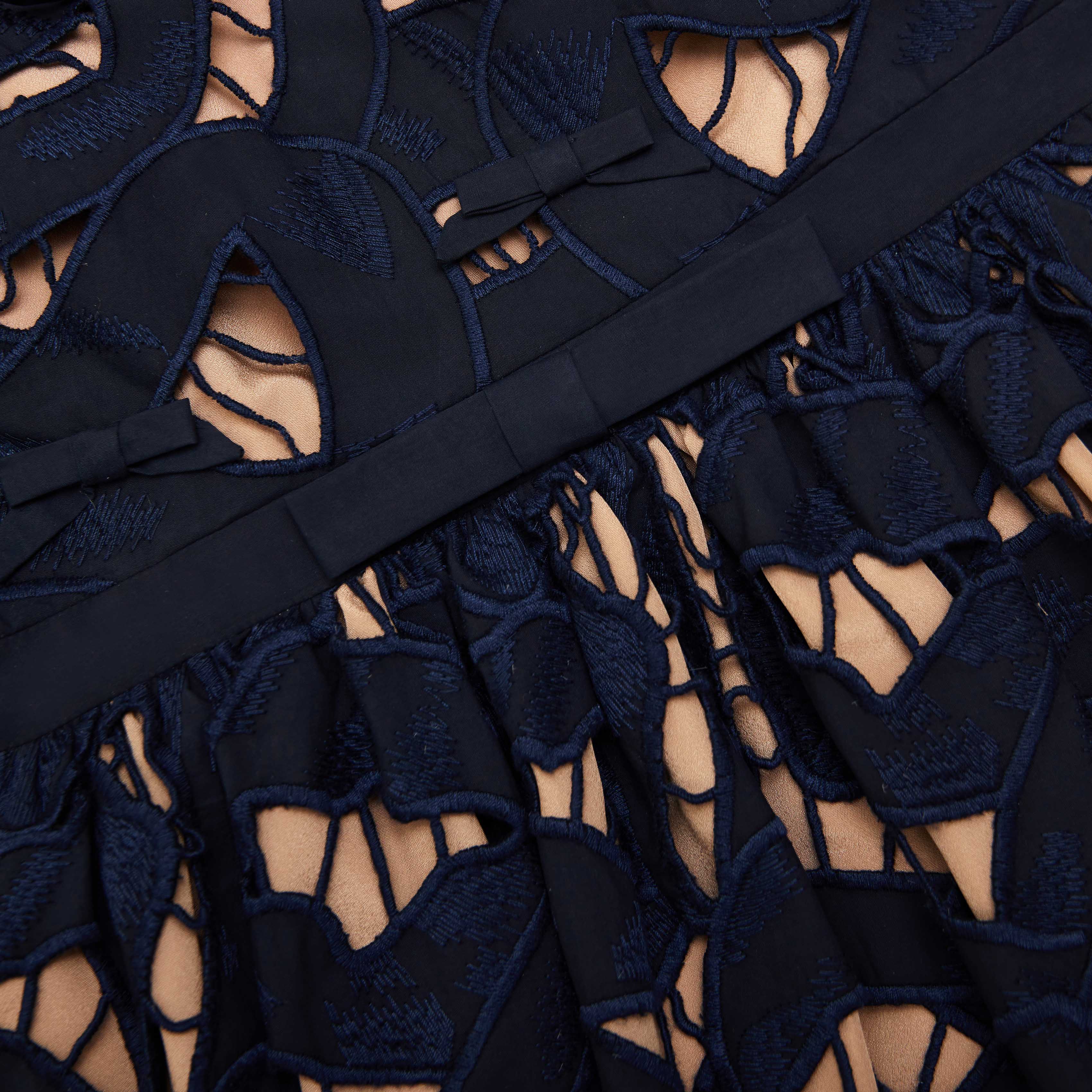 Navy Bow Embroidered Mini Dress